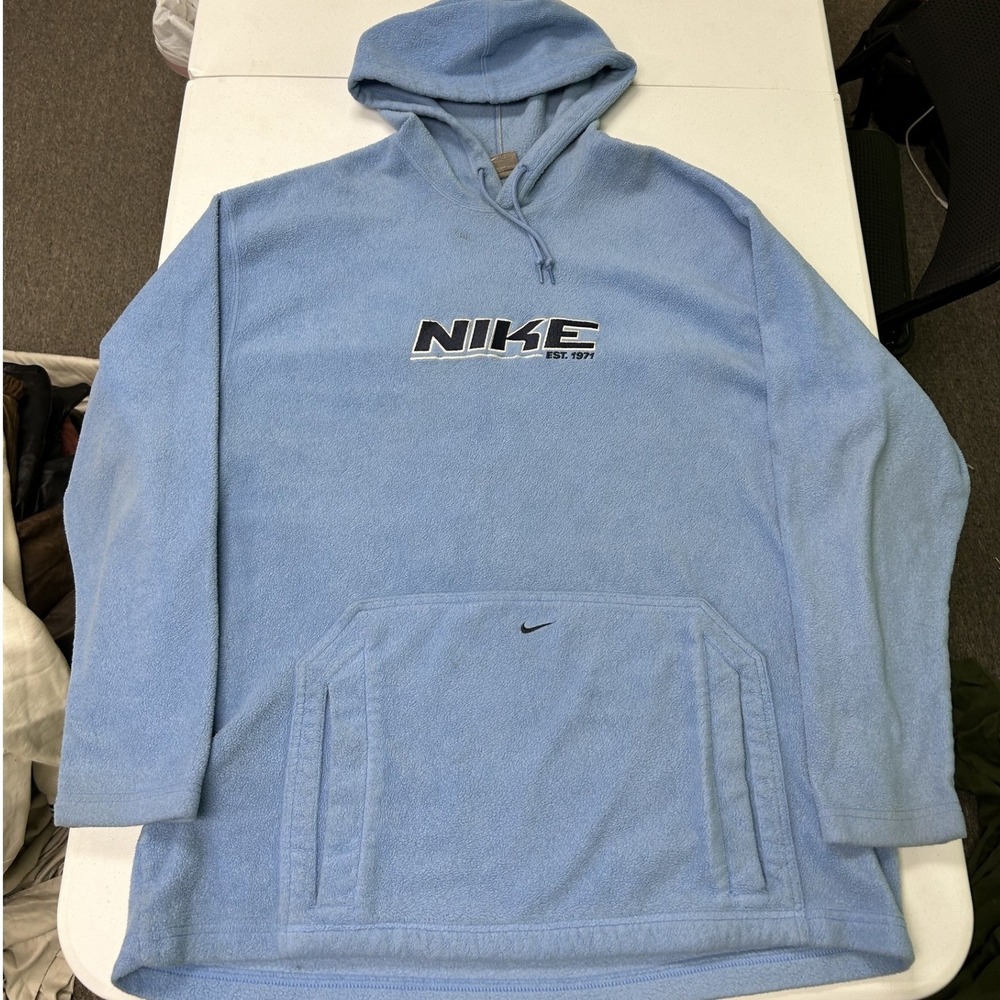 Nike Fleece Hoodie Mens XXL Blue Vintage Embroidered center check